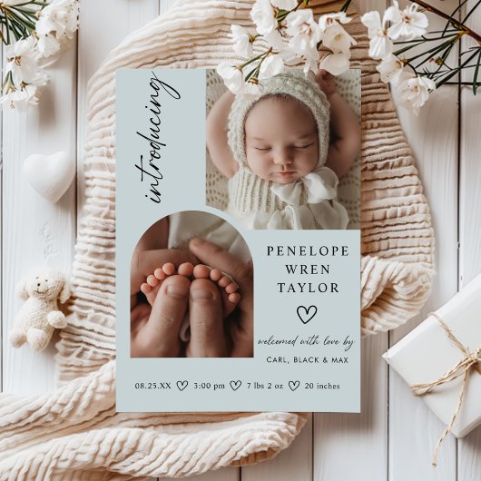 Moderne Girl Birth Announcement Foto Collage Card Einladung