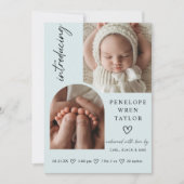 Moderne Girl Birth Announcement Foto Collage Card Einladung (Vorderseite)