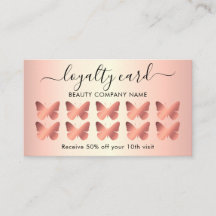 Moderne Girl Butterfly Rose Gold Loyalty Card