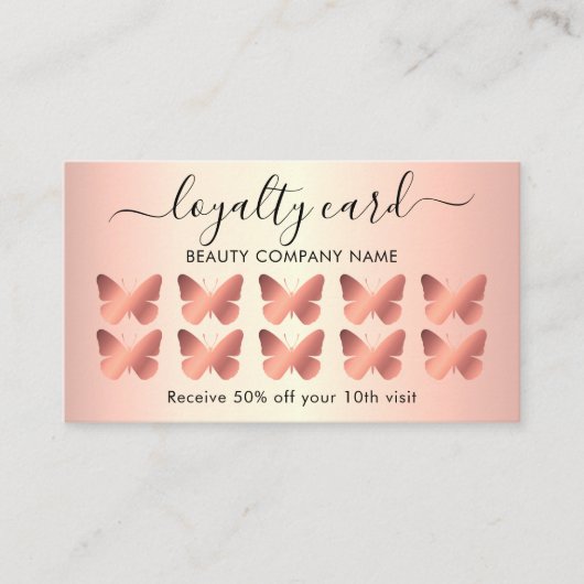 Moderne Girl Butterfly Rose Gold Loyalty Card Visitenkarte (Vorderseite)