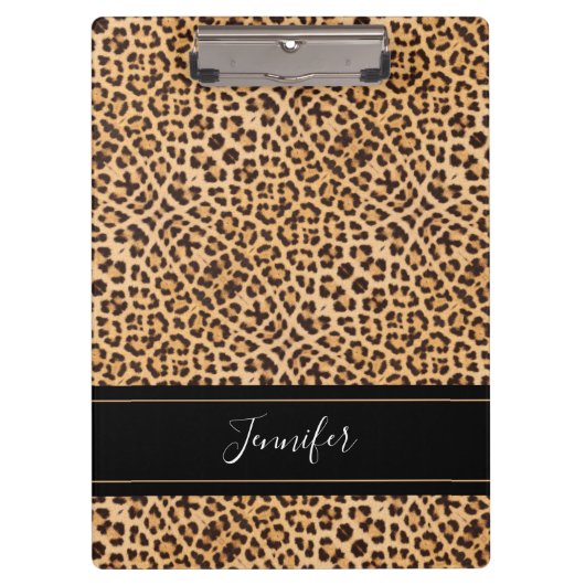 Moderne Girl Chic Leopard Print Personalisiert Klemmbrett (Vorderseite)