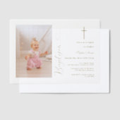 Moderne Girl Foto Gold Calligraphy Baptisk Pergament Einladungen (Versetzt)