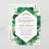 Moderne Girl-Grün-Blütengoldquinceñera Postkarte (Vorne/Hinten)