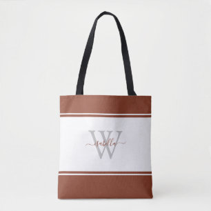 Moderne Girl Monogram Script Rust Tote Bag Tasche