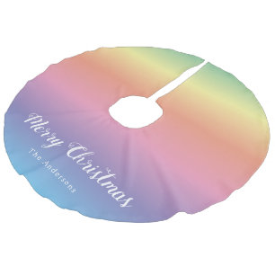Moderne Girl Niedlich Pastel Rainbow Ombre Familie Leinenimitat Weihnachtsbaumdecke