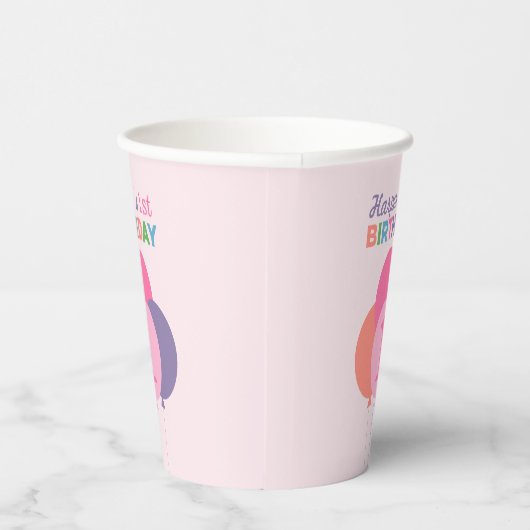 Moderne Girl Pink Lila Balloons Pa Pappbecher (Rechts)