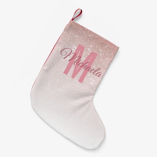 Moderne Girl Rose Gold Glitzer Pink Ombre Monogram Kleiner Weihnachtsstrumpf (Vorderansicht (hängend))