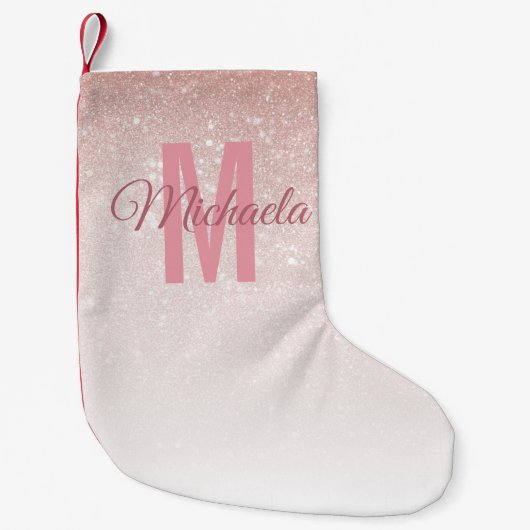 Moderne Girl Rose Gold Glitzer Pink Ombre Monogram Kleiner Weihnachtsstrumpf (Vorderseite)
