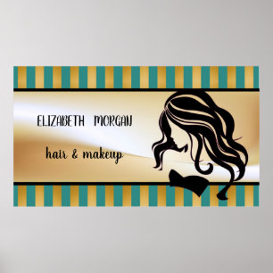 Moderne Girl-Silhouette, Streifen, Haare, Makeup Poster