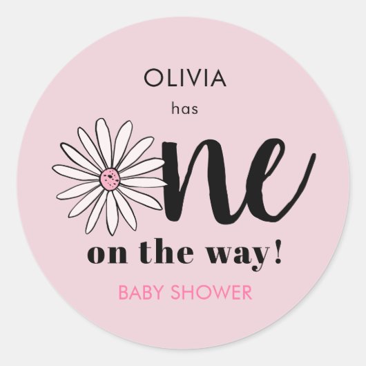 Moderne Girls Baby Shower Daisy Floral Runder Aufkleber (Vorderseite)