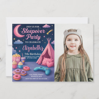 Moderne Girls Slumber Party Card mit Foto Einladung