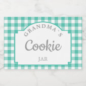 Moderne Girly Aquamarin Gingham Typografie Lebensmitteletikett (Einzelnes Label)