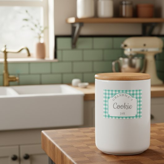 Moderne Girly Aquamarin Gingham Typografie Lebensmitteletikett