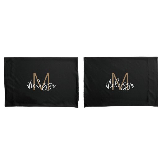Moderne Girly Black Monogram Erstname Chic Kissenbezug (Vorderseite-Set)