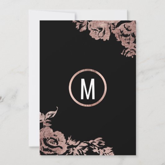 Moderne Girly Black Rose Gold Floral Sweet 16 Einladung (Rückseite)