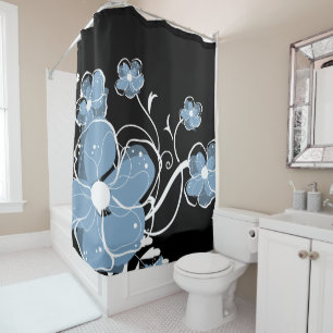 Moderne Girly blaue und weiße Blumen Duschvorhang