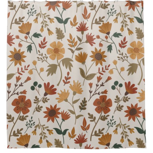 Moderne Girly Blume und Blätter Muster Goldrust Duschvorhang (Vorderseite)