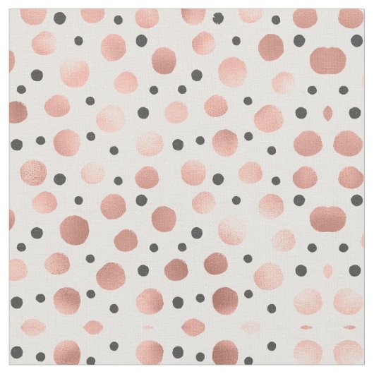 Moderne Girly Blush Rose Gold Black Polka Dots Stoff (Nahaufnahme)