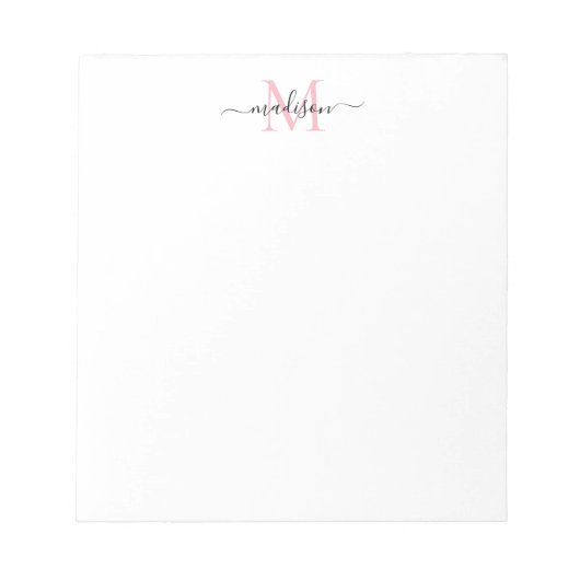 Moderne Girly Chic Monogram Blush Pink Black Notizblock (Vorderseite)