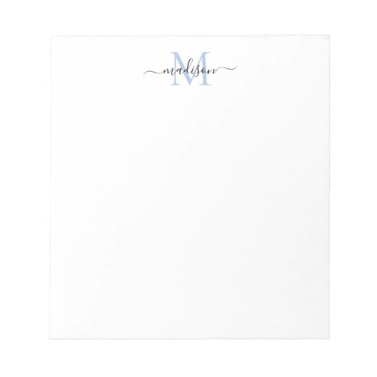Moderne Girly Chic Monogram Dusty Blue Black Notizblock (Vorderseite)