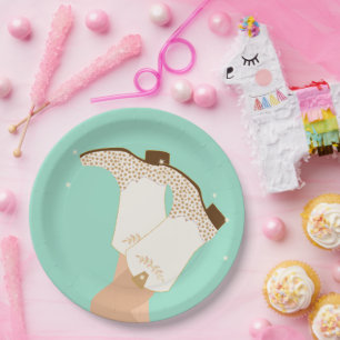 Moderne Girly Cowgirl Boots Stars Mint Pappteller