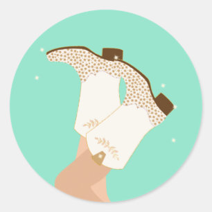 Moderne Girly Cowgirl Stiefts Legs Stars Yeehaw Mi Runder Aufkleber