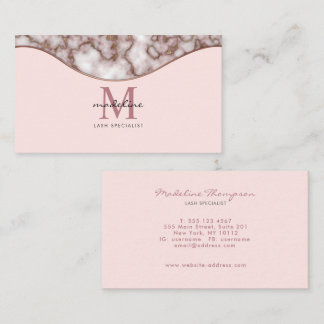 Moderne Girly Crusted Rose Goldmarmor Monogramm Visitenkarte