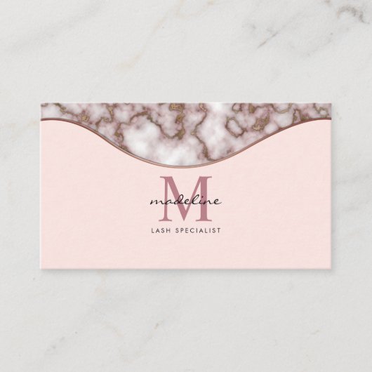 Moderne Girly Crusted Rose Goldmarmor Monogramm Visitenkarte (Vorderseite)