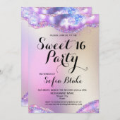 Moderne Girly Elegant Glitzer 16. Geburtstag Opal Einladung (Vorne/Hinten)