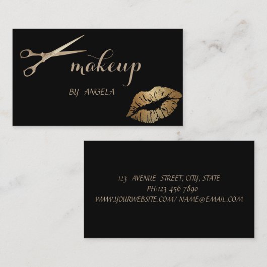 Moderne Girly Elegante Glitterie Lippen, Scheren Visitenkarte (Vorne/Hinten)