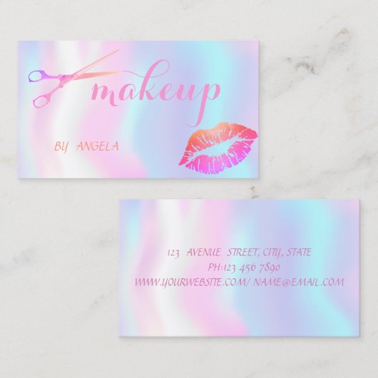 Moderne Girly Elegante Lips, Scheren Holografisch Visitenkarte (Vorne/Hinten)