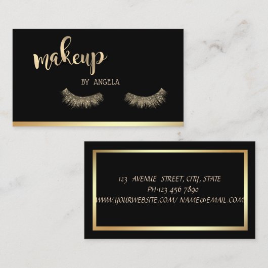 Moderne Girly Elegantrahmen, Gold Glitzer Lashes Visitenkarte (Vorne/Hinten)