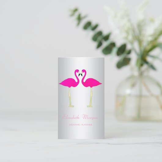 Moderne Girly Funny, rosa Flamingos in Liebe Visitenkarte (Stehend Vorderseite)