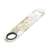 Moderne Girly gelbes Goldblumenillustrationen Speedflaschenöffner (Rückseite Schrägansicht)