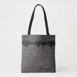 Moderne Girly Gray Glitzer Black Lace Personalisie Tasche