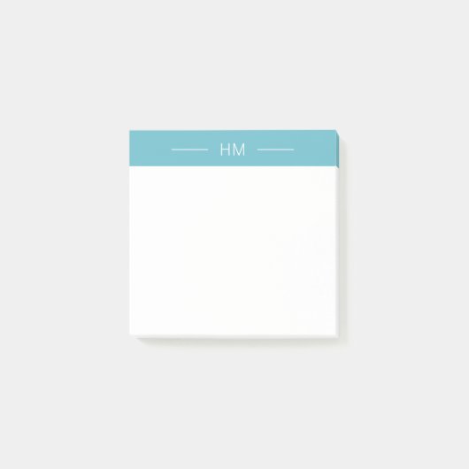 Moderne Girly Light Blue Monogram Initialen Post-it Klebezettel (Vorderseite)