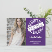 Moderne Girly Lila Foto Grad Graduation Party Einladung (Stehend Vorderseite)