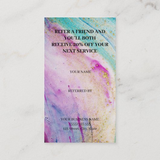 Moderne Girly Marble Refer+a+Friend Empfehlungskarte (Rückseite)