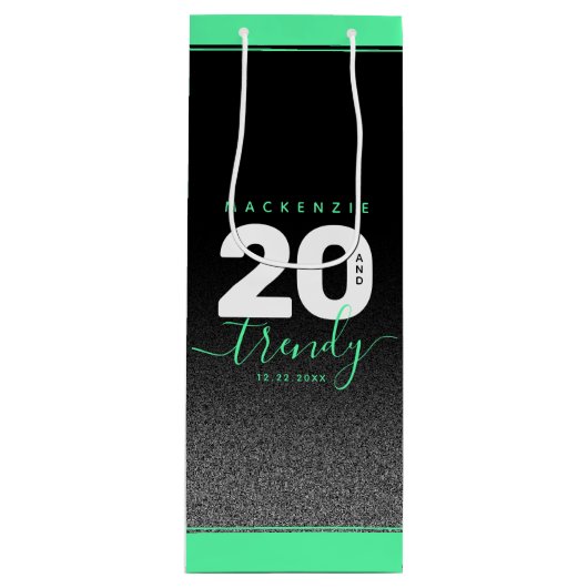 Moderne Girly Mint Green 20 und Trendy Geschenktüte Für Weinflaschen (Vorderseite)