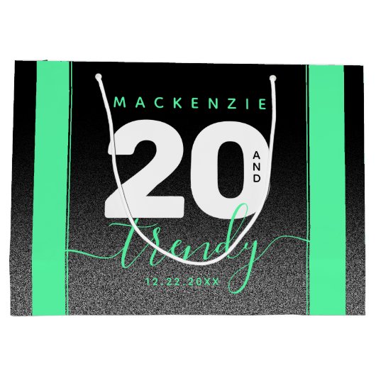 Moderne Girly Mint Green 20 und Trendy Große Geschenktüte (Rückseite)