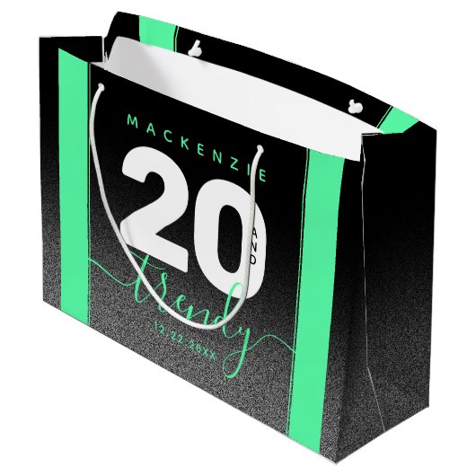 Moderne Girly Mint Green 20 und Trendy Große Geschenktüte (Rückseite Schrägansicht)