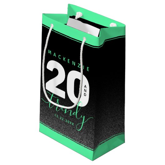 Moderne Girly Mint Green 20 und Trendy Kleine Geschenktüte (Rückseite Schrägansicht)