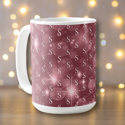 Moderne Girly Monogram Dusky Rose Sparkle Kaffeetasse