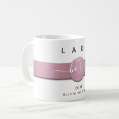 Moderne Girly Monogram Name Chic Lady Boss Script Kaffeetasse (Vorderseite Links)