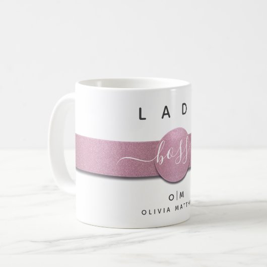 Moderne Girly Monogram Name Chic Lady Boss Script Kaffeetasse (Vorderseite Links)