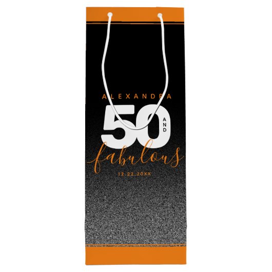 Moderne Girly Orange 50 und fabulous Geschenktüte Für Weinflaschen (Rückseite)