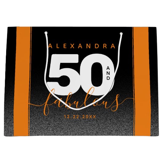 Moderne Girly Orange 50 und fabulous Große Geschenktüte (Vorderseite)