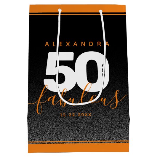 Moderne Girly Orange 50 und fabulous Mittlere Geschenktüte (Rückseite)