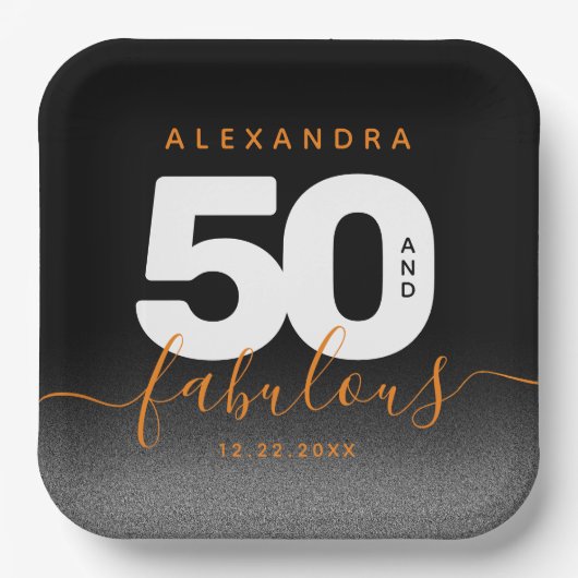 Moderne Girly Orange 50 und fabulous Pappteller (Vorderseite)