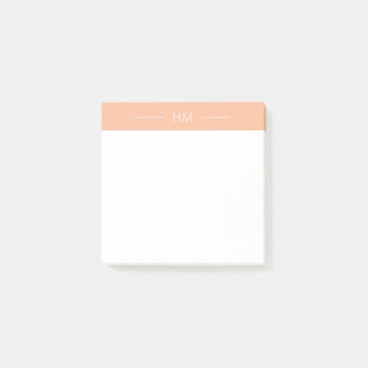 Moderne, Girly Peach Pink Monogram Initialen Post-it Klebezettel (Vorderseite)
